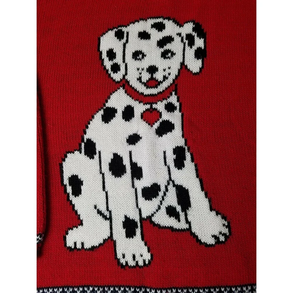 Basic Editions Girl's Large Dalmatian Puppy Knit Christmas Sweater Vintage 90s - Picture 2 of 8
